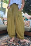 Sandbar Linen Blend Bloom Barrel Pant Olive
